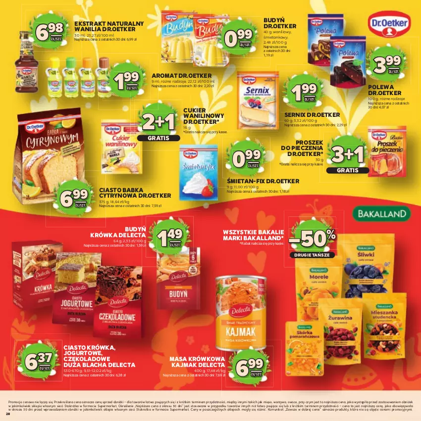 Gazetka promocyjna Stokrotka - Katalog Wielkanocny! - ważna 19.03 do 08.04.2026 - strona 28 - produkty: Babka, Bakalland, Budyń, Cukier, Cukier wanilinowy, Delecta, Gra, Jogurt, Masa krówkowa, Mięso, Owoce, Piec, Proszek do pieczenia, Ser, Warzywa