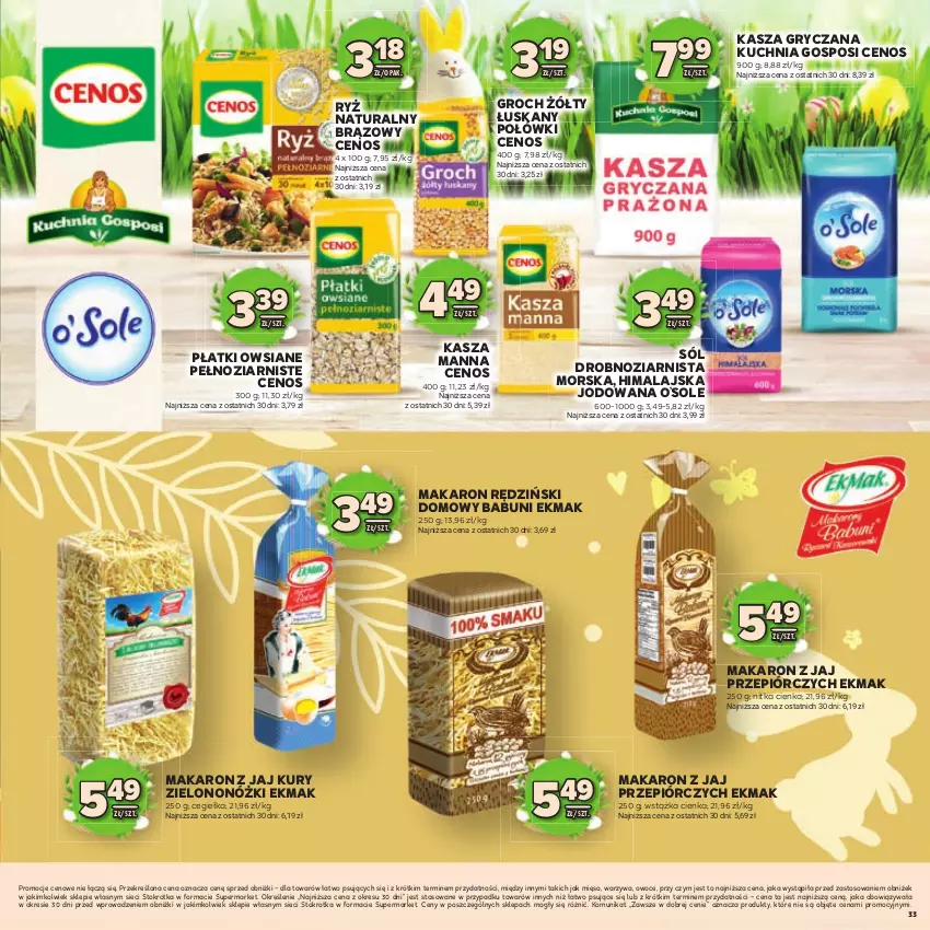 Gazetka promocyjna Stokrotka - Katalog Wielkanocny! - ważna 19.03 do 08.04.2026 - strona 33 - produkty: Babuni, Cenos, Groch, Gry, Kasza, Kasza gryczana, Kuchnia, Makaron, Mięso, Owoce, Płatki owsiane, Ryż, Ryż naturalny, Sól, Warzywa, Wstążka