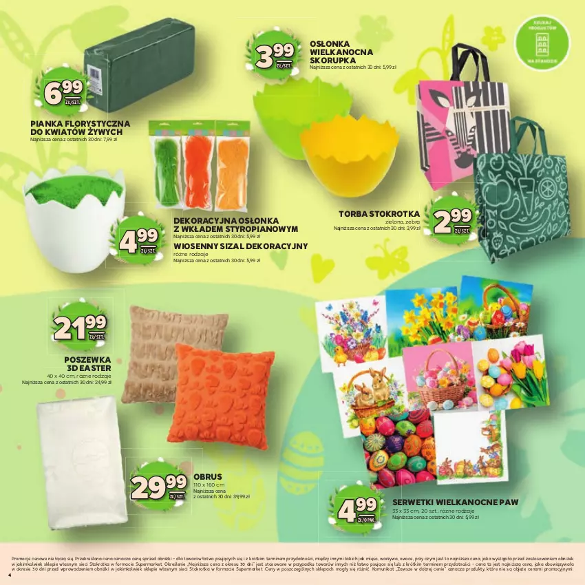Gazetka promocyjna Stokrotka - Katalog Wielkanocny! - ważna 19.03 do 08.04.2026 - strona 4 - produkty: Mięso, Obrus, Osłonka, Owoce, Pianka florystyczna, Poszewka, Ser, Serwetki, Torba, Warzywa