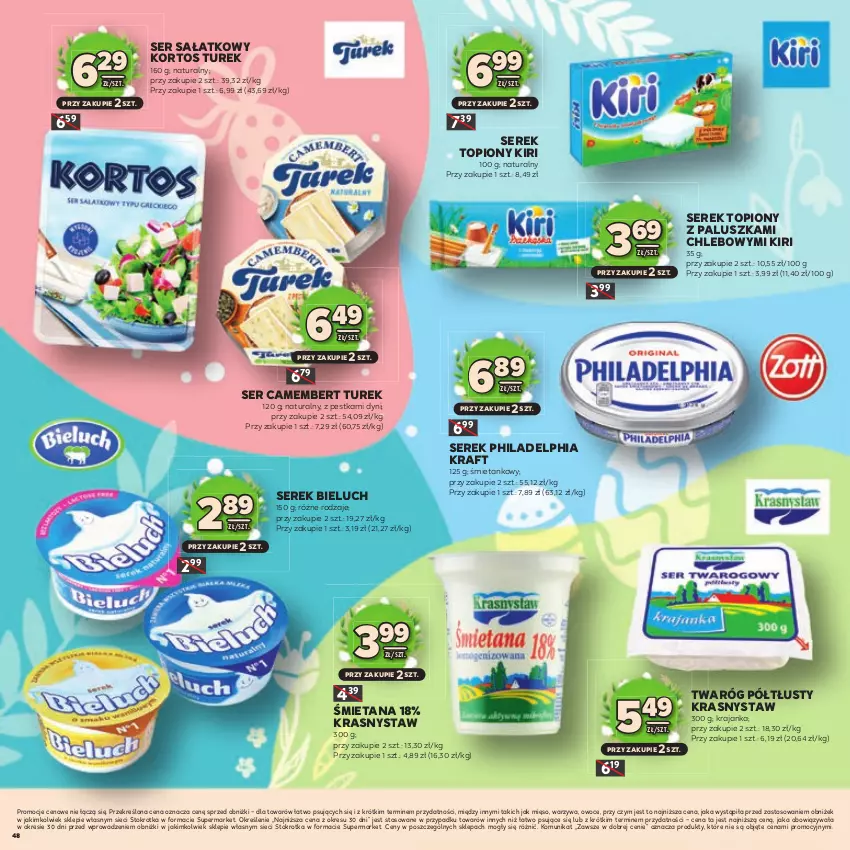 Gazetka promocyjna Stokrotka - Katalog Wielkanocny! - ważna 19.03 do 08.04.2026 - strona 48 - produkty: Bieluch, Camembert, Chleb, Mięso, Owoce, Philadelphia, Sałat, Ser, Serek, Top, Twaróg, Twaróg półtłusty, Warzywa