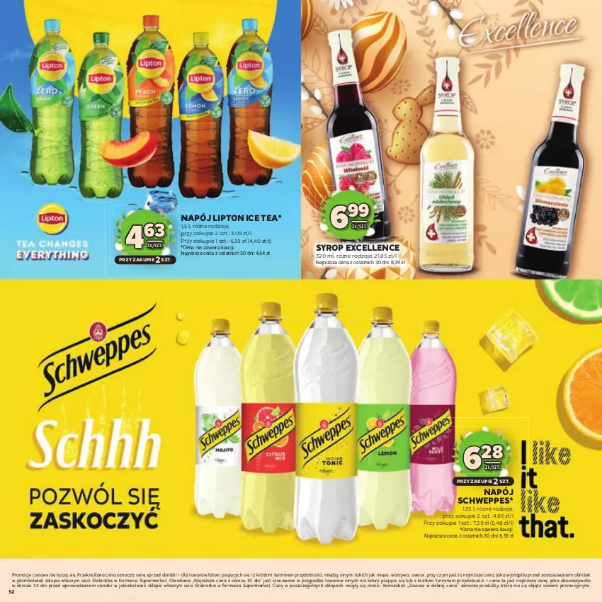 Gazetka promocyjna Stokrotka - Katalog Wielkanocny! - ważna 19.03 do 08.04.2026 - strona 52 - produkty: Ice tea, Lipton, Mięso, Napój, Owoce, Schweppes, Syrop, Warzywa