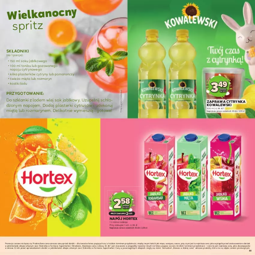 Gazetka promocyjna Stokrotka - Katalog Wielkanocny! - ważna 19.03 do 08.04.2026 - strona 53 - produkty: Cytryny, Hortex, Lanki, Mięso, Mięta, Napój, Napoje, Owoce, Plasterki, Por, Sok, Sok jabłkowy, Tonik, Warzywa