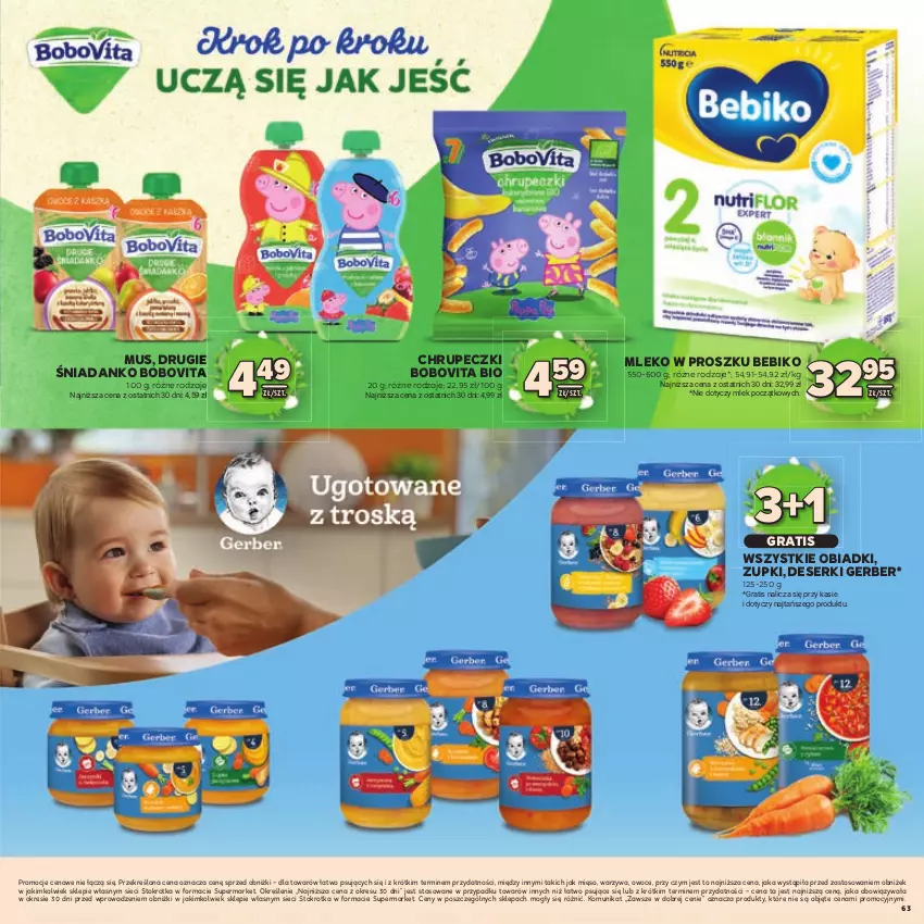 Gazetka promocyjna Stokrotka - Katalog Wielkanocny! - ważna 19.03 do 08.04.2026 - strona 63 - produkty: Bebiko, BoboVita, Deser, Gerber, Gra, Mięso, Mleko, Mleko w proszku, Mus, Owoce, Ser, Warzywa
