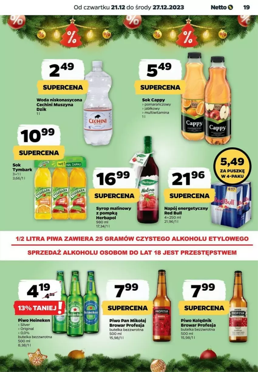 Gazetka promocyjna Netto - ważna 21.12 do 27.12.2023 - strona 11 - produkty: Gin, Gra, Heineken, Herbapol, Mus, Napój, Napój energetyczny, Piwa, Piwo, Red Bull, Syrop, Szyna, Woda