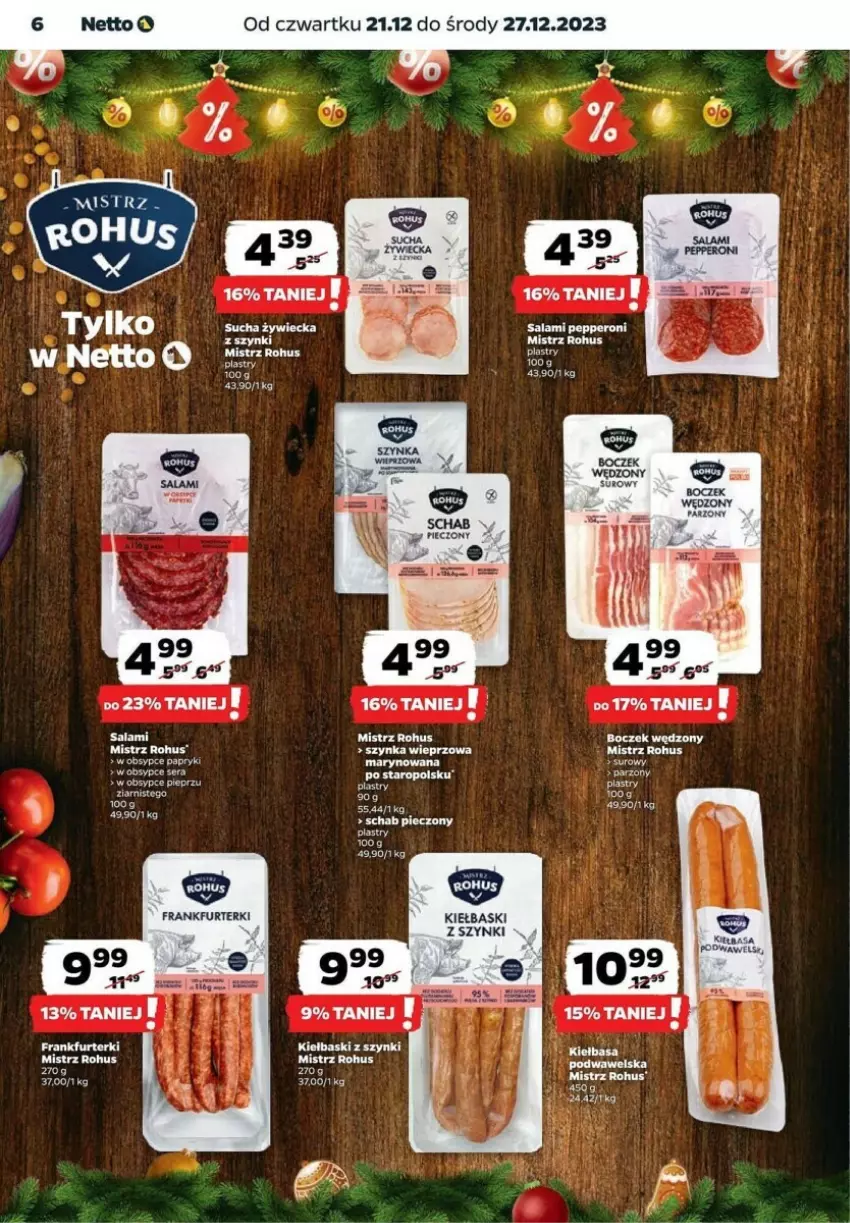 Gazetka promocyjna Netto - ważna 21.12 do 27.12.2023 - strona 22 - produkty: Boczek, Fa, Frankfurterki, Pieprz, Salami, Ser, Szynka, Szynka wieprzowa, Wawel