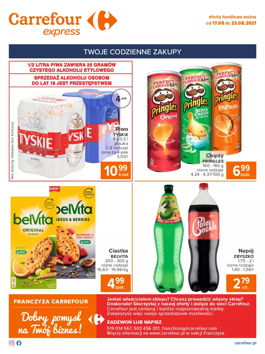 Gazetka promocyjna Carrefour - Gazetka Express - ważna 16.08 do 23.08.2021 - strona 2 - produkty: BelVita, Chipsy, Ciastka, Gra, Napój, Piwa, Piwo, Pringles, Tyskie