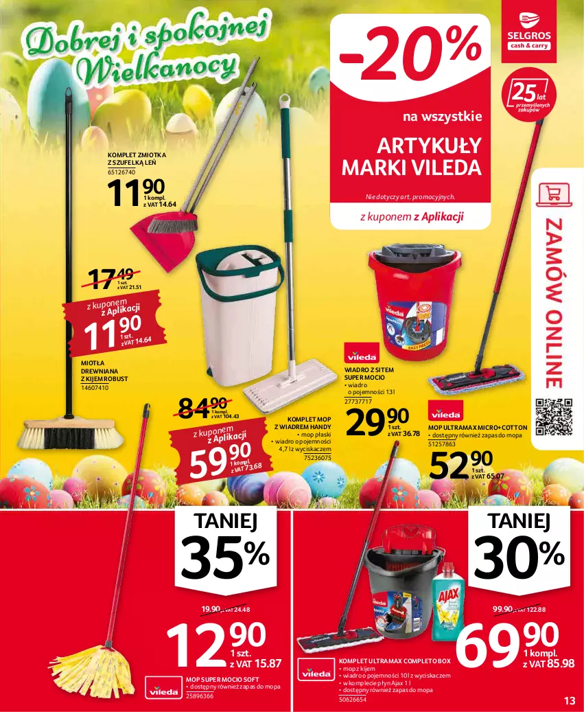 Gazetka promocyjna Selgros - Oferta przemysłowa - ważna 07.04 do 16.04.2022 - strona 13 - produkty: Ajax, Kije, Miotła, Mop, Rama, Vileda, Wiadro