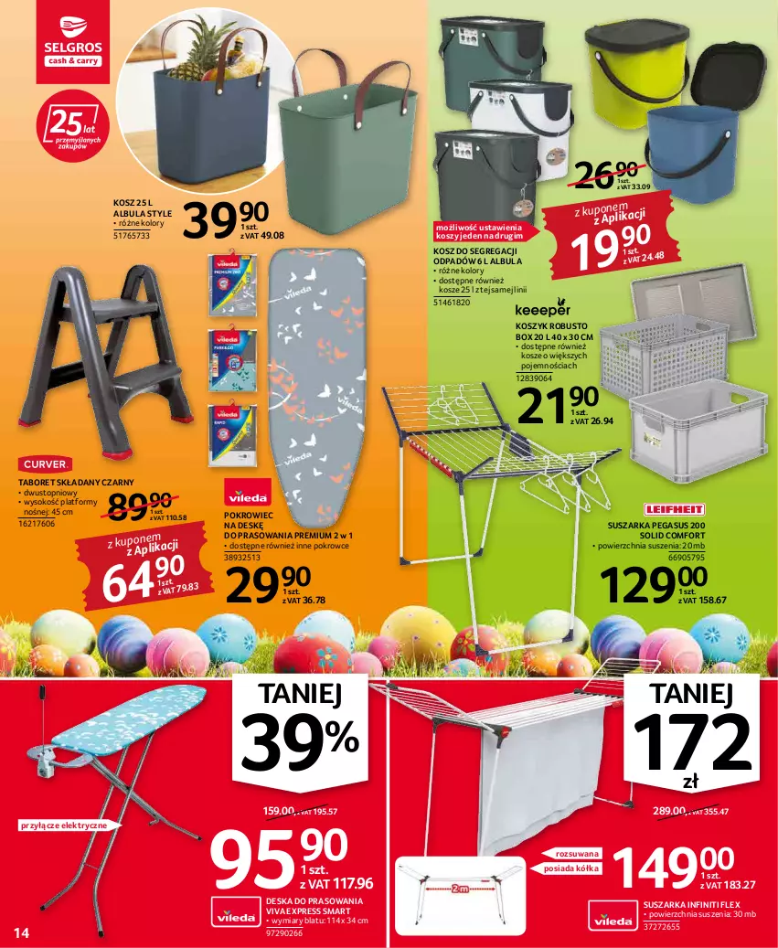 Gazetka promocyjna Selgros - Oferta przemysłowa - ważna 07.04 do 16.04.2022 - strona 14 - produkty: Asus, Deska do prasowania, Kosz, Pokrowiec, Pokrowiec na deskę, Sok, Suszarka, Taboret, Taboret składany, Top