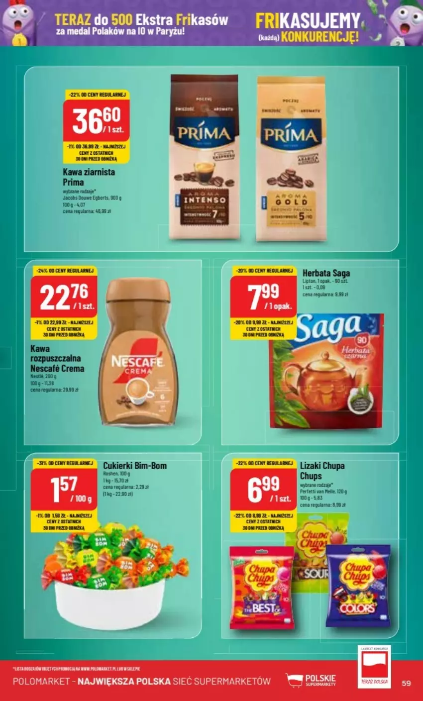 Gazetka promocyjna PoloMarket - ważna 07.08 do 13.08.2024 - strona 55 - produkty: Cukier, Cukierki, Herbata, Kawa, Kawa ziarnista, Lipton, Lizaki, Prima, Ryż, Saga, Tera