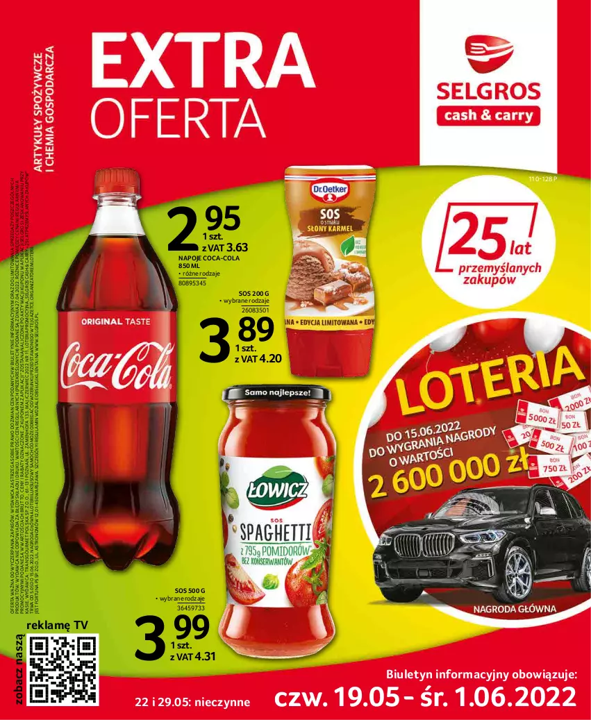 Gazetka promocyjna Selgros - Extra Oferta - ważna 01.05 do 31.05.2022 - strona 1 - produkty: Coca-Cola, Fa, Fortuna, LG, Napoje, Samochód, Sos, Tran