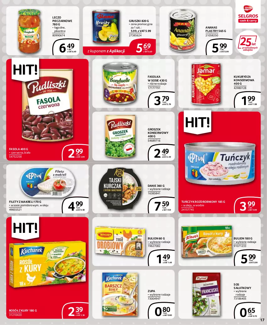 Gazetka promocyjna Selgros - Extra Oferta - ważna 01.05 do 31.05.2022 - strona 17 - produkty: Ananas, Bulion, Fa, Fasola, Groszek, Gruszki, Kukurydza, Kukurydza konserwowa, Lion, Olej, Piec, Rosół, Sałat, Ser, Sos, Tuńczyk, Zupa