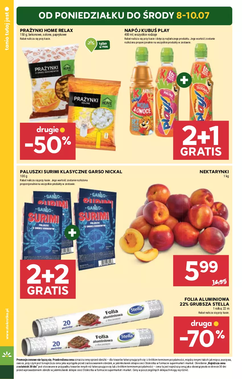 Gazetka promocyjna Stokrotka - Market - ważna 04.07 do 10.07.2024 - strona 4 - produkty: Beko, Folia aluminiowa, Gra, Kubuś, Mięso, Napój, Nektar, Owoce, Por, Surimi, Warzywa