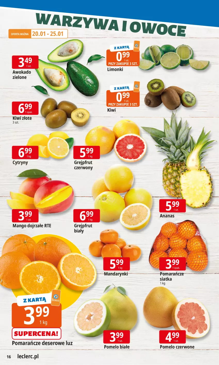 Gazetka promocyjna E Leclerc - ważna 19.01 do 26.01.2026 - strona 16 - produkty: Cytryny, Deser, Grejpfrut, Kiwi, Mandarynki, Mango, Pomarańcze, Pomelo, Ser, Siatka