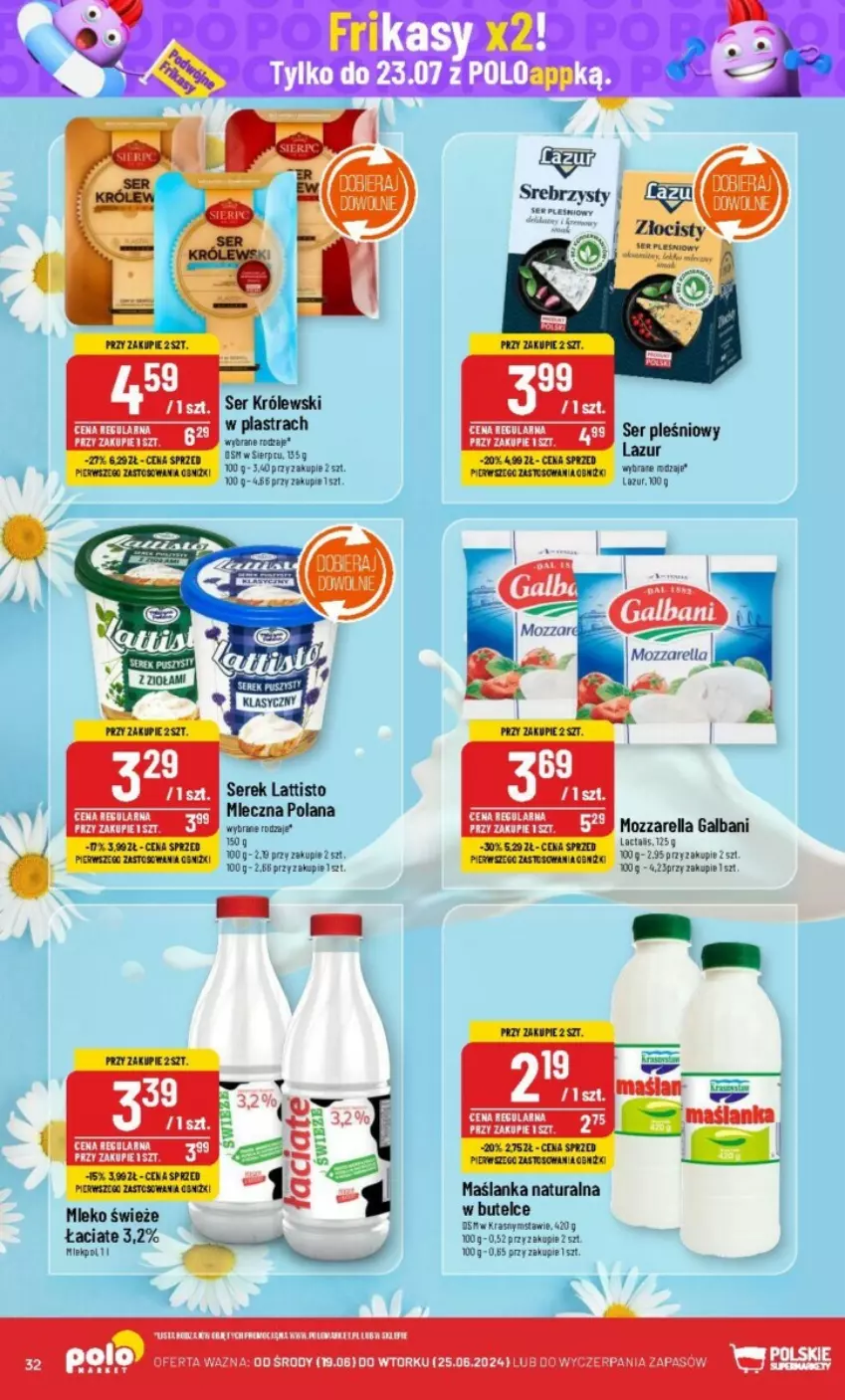 Gazetka promocyjna PoloMarket - ważna 19.06 do 25.06.2024 - strona 26 - produkty: Galbani, Królewski, LANA, Lazur, Maślanka, Mleko, Mozzarella, Ser, Ser pleśniowy, Serek