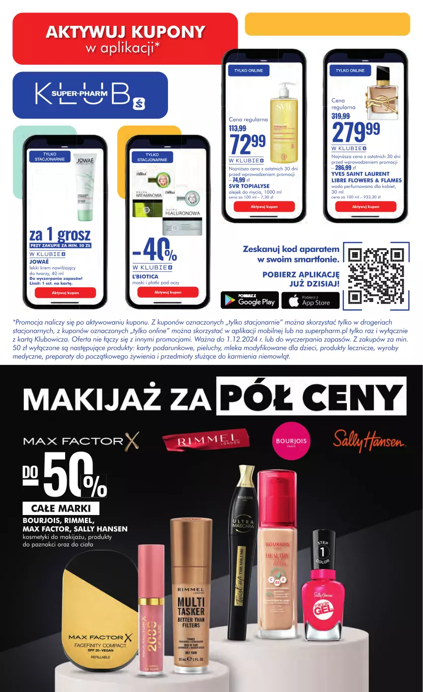 Gazetka promocyjna Super Pharm - ważna 23.11 do 01.12.2024 - strona 15 - produkty: Bourjois, Dzieci, Fa, Karmi, Krem nawilżający, Laur, Makijaż, Max Factor, Mobil, Olej, Perfum, Pieluchy, Sally Hansen, SVR, Top, Wino, Woda, Woda perfumowana, Yves Saint Laurent, Znicz