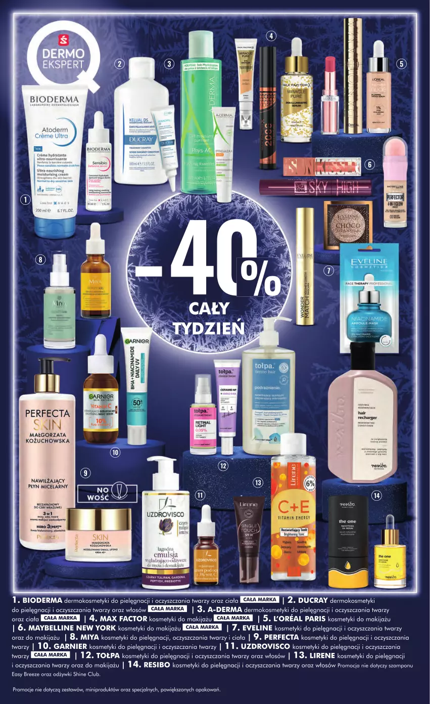 Gazetka promocyjna Super Pharm - ważna 23.11 do 01.12.2024 - strona 6 - produkty: A-derma, Atoderm, Bell, Bioderma, Ducray, Eveline, Fa, Garnier, Kosmetyki do pielęgnacji, Lirene, Makijaż, Max Factor, Maybelline, Perfecta, Płyn micelarny, Por, Pur, Szampon, The ONE, Tołpa, Wiko