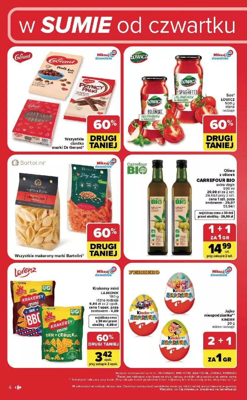 Gazetka promocyjna Carrefour - Gazetka Carrefour, Market w SUMIE od czwartku WEEKEND OKAZJI - ważna 17.09 do 19.09.2026 - strona 4 - produkty: Ciastka, Dr Gerard, Fa, Gin, Kinder, Krakersy, Oliwa, Oliwa z oliwek