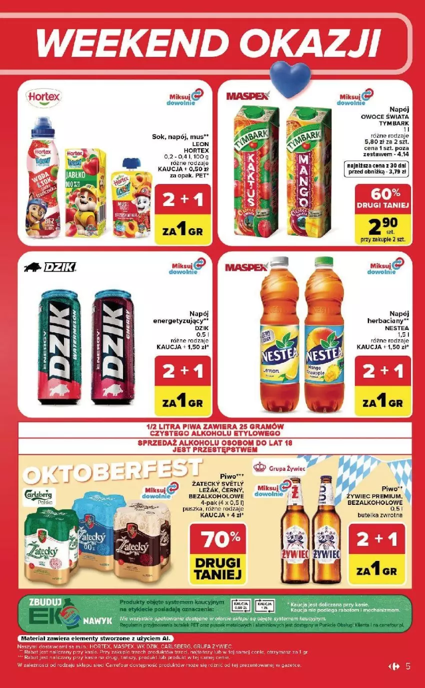 Gazetka promocyjna Carrefour - Gazetka Carrefour, Market w SUMIE od czwartku WEEKEND OKAZJI - ważna 17.09 do 19.09.2026 - strona 5 - produkty: Fa, Hortex, Leon, Mus, Napój, Nestea, Owoce, Piwo, Ser, Sok, Tymbark