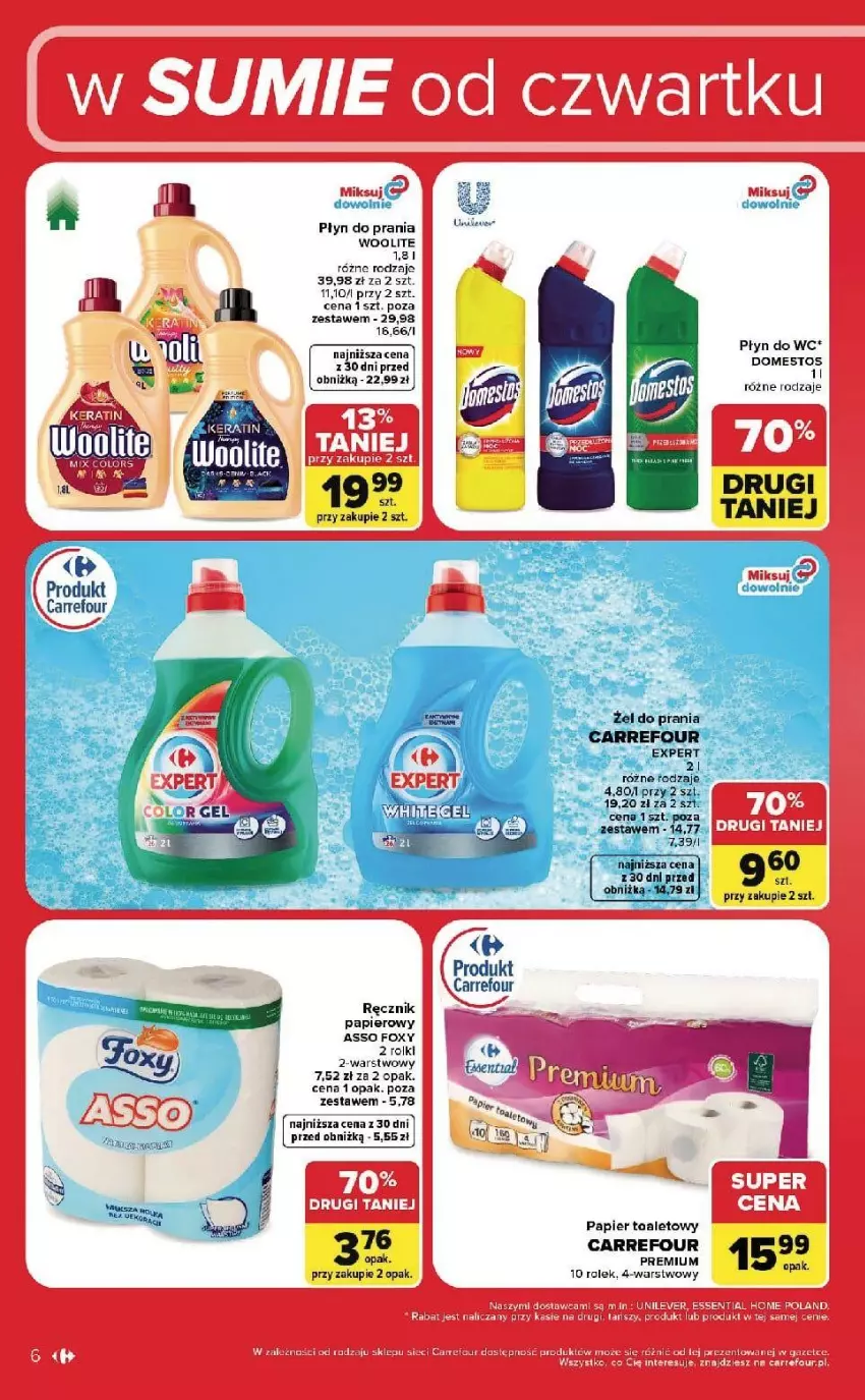Gazetka promocyjna Carrefour - Gazetka Carrefour, Market w SUMIE od czwartku WEEKEND OKAZJI - ważna 17.09 do 19.09.2026 - strona 6 - produkty: Domestos, Fa, Papier, Płyn do prania, Płyn do wc, Ręcznik