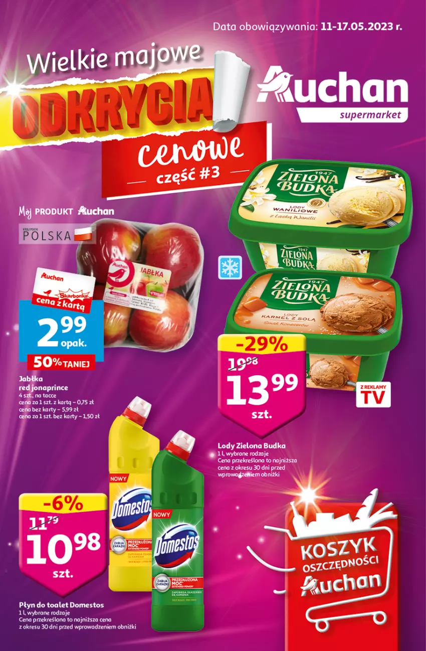 Gazetka promocyjna Auchan - Gazetka Wielkie majowe odkrycia cenowe część #3 Supermarket Auchan - ważna 11.05 do 17.05.2023 - strona 1 - produkty: Domestos, Lody, Zielona Budka