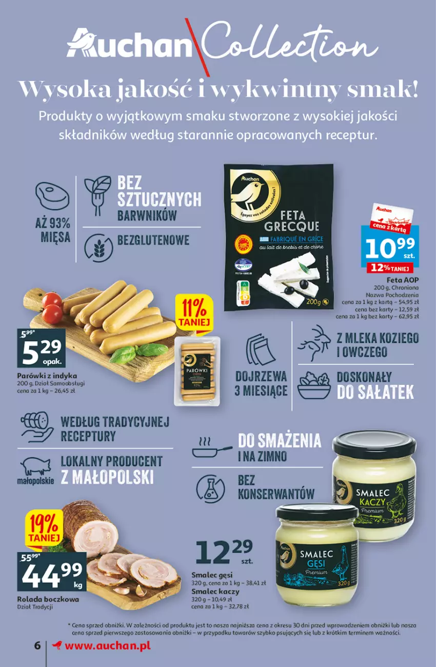 Gazetka promocyjna Auchan - Gazetka Wielkie majowe odkrycia cenowe część #3 Supermarket Auchan - ważna 11.05 do 17.05.2023 - strona 6 - produkty: Feta, O nas, Parówki, Parówki z indyka, Rolada, Ser, Smalec