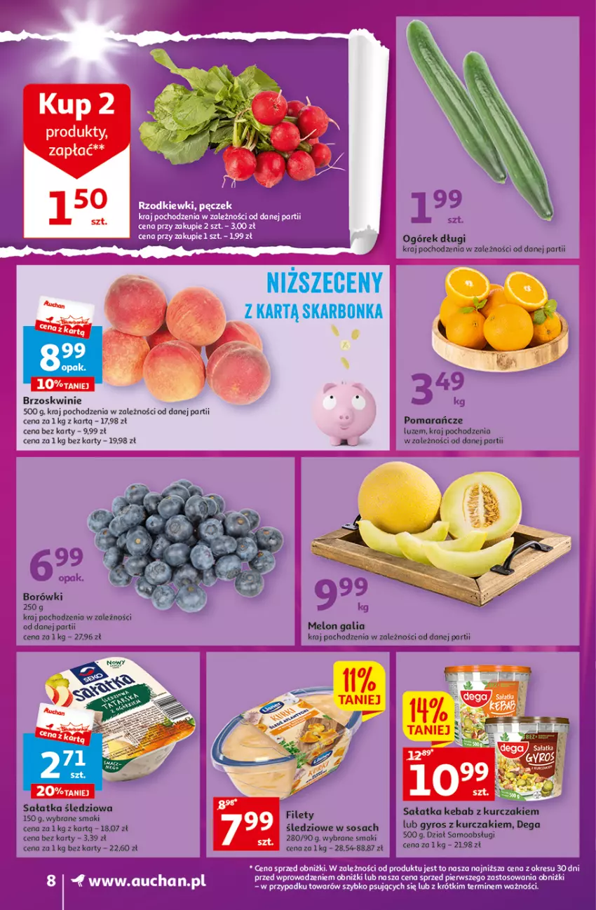 Gazetka promocyjna Auchan - Gazetka Wielkie majowe odkrycia cenowe część #3 Supermarket Auchan - ważna 11.05 do 17.05.2023 - strona 8 - produkty: Brzoskwinie, O nas, Ogórek, Pomarańcze, Sos