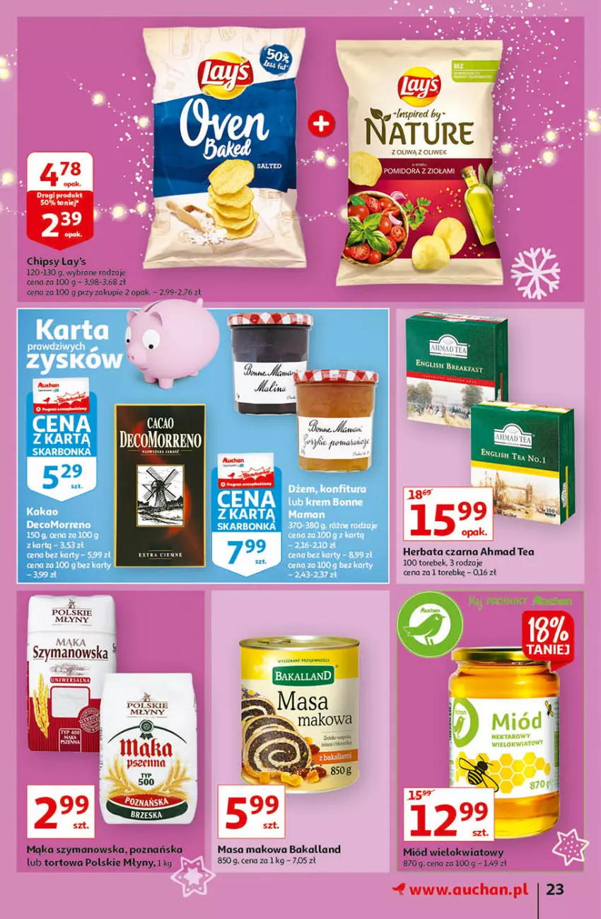 Gazetka promocyjna Auchan - Magia stołu wigilijnego Hipermarkety - ważna 16.12 do 24.12.2021 - strona 23 - produkty: Bakalland, Chipsy, Herbata, Herbata czarna, Mąka, Miód, Nektar, Polskie Młyny