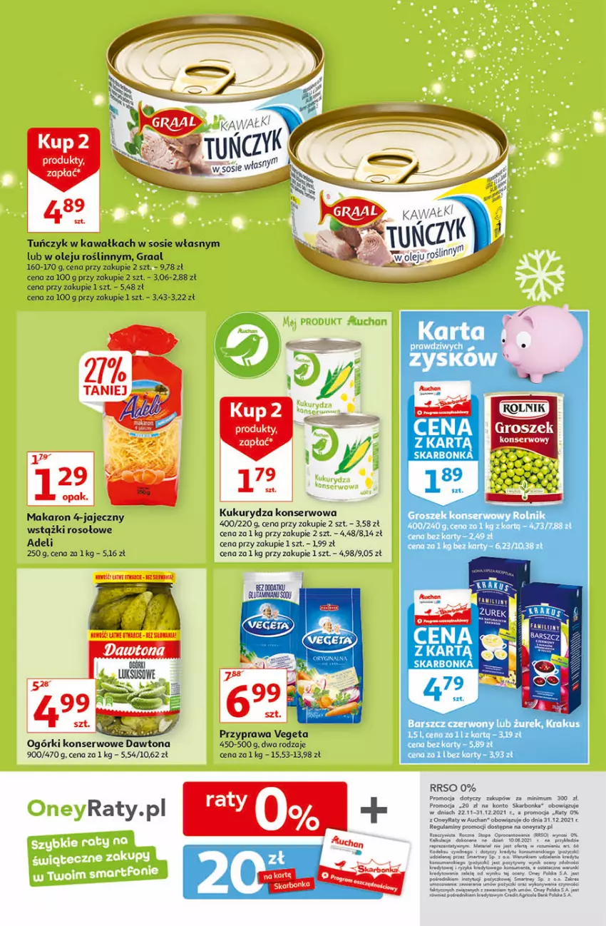 Gazetka promocyjna Auchan - Magia stołu wigilijnego Hipermarkety - ważna 16.12 do 24.12.2021 - strona 25 - produkty: Artur, Dawtona, Fa, Gra, Graal, Kawa, Krakus, Kukurydza, Kukurydza konserwowa, Makaron, Ogórki konserwowe, Olej, Por, Rum, Ser, Sos, Tuńczyk, Vegeta