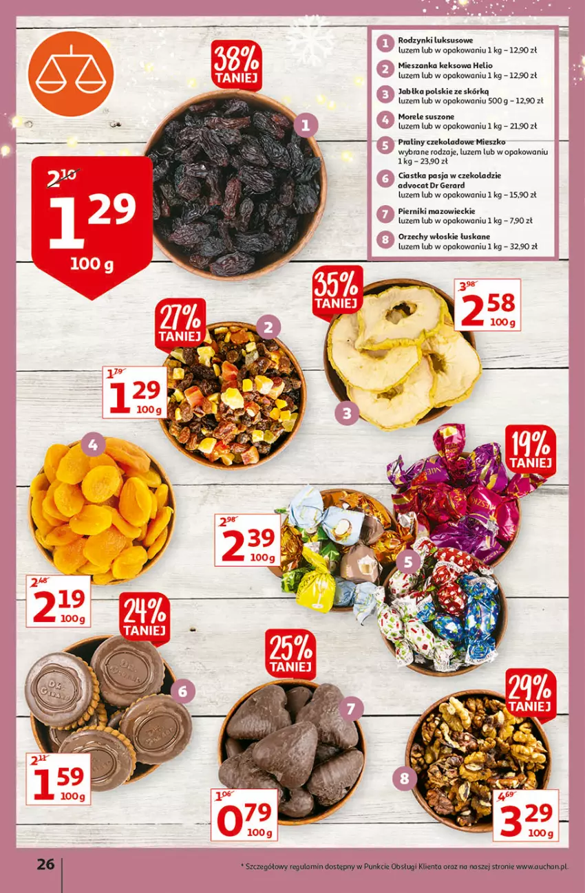 Gazetka promocyjna Auchan - Magia stołu wigilijnego Hipermarkety - ważna 16.12 do 24.12.2021 - strona 26 - produkty: Ciastka, Dr Gerard, Helio, Orzechy włoskie, Piernik, Praliny, Rodzynki