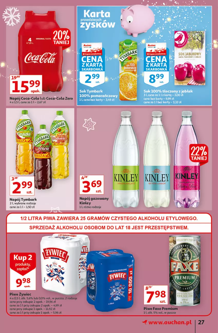 Gazetka promocyjna Auchan - Magia stołu wigilijnego Hipermarkety - ważna 16.12 do 24.12.2021 - strona 27 - produkty: Coca-Cola, Fa, Gra, Napój, Napój gazowany, Piwa, Piwo, Sok, Tymbark