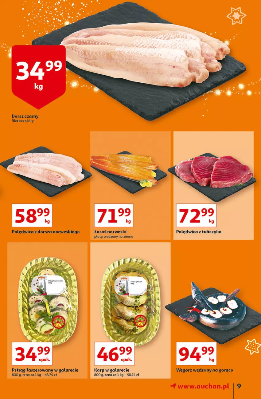 Gazetka promocyjna Auchan - Magia stołu wigilijnego Hipermarkety - ważna 16.12 do 24.12.2021 - strona 9 - produkty: Dorsz, Fa, Gala, Karp, Polędwica, Pstrąg, Tuńczyk