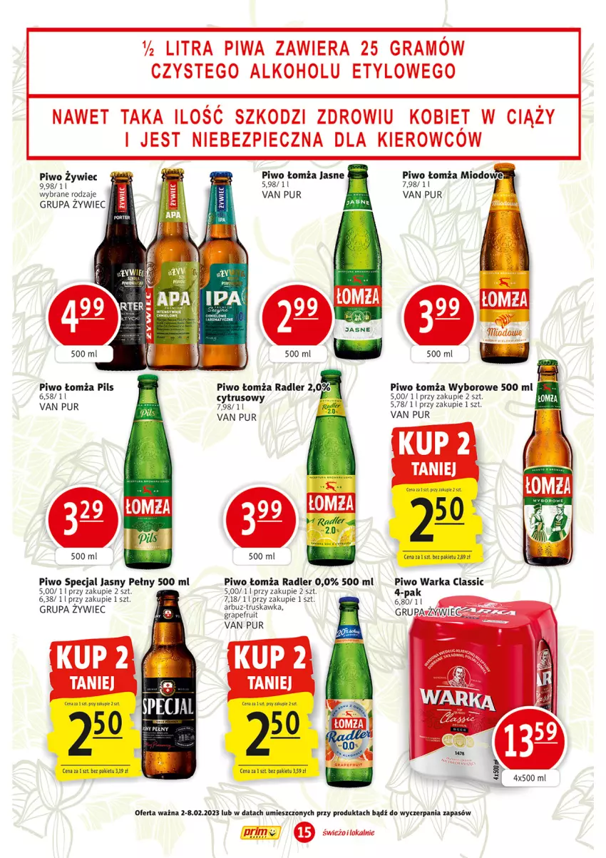 Gazetka promocyjna Prim Market - ważna 02.02 do 08.02.2023 - strona 15 - produkty: Arbuz, Gra, Piec, Piwa, Piwo, Pur, Radler, Warka