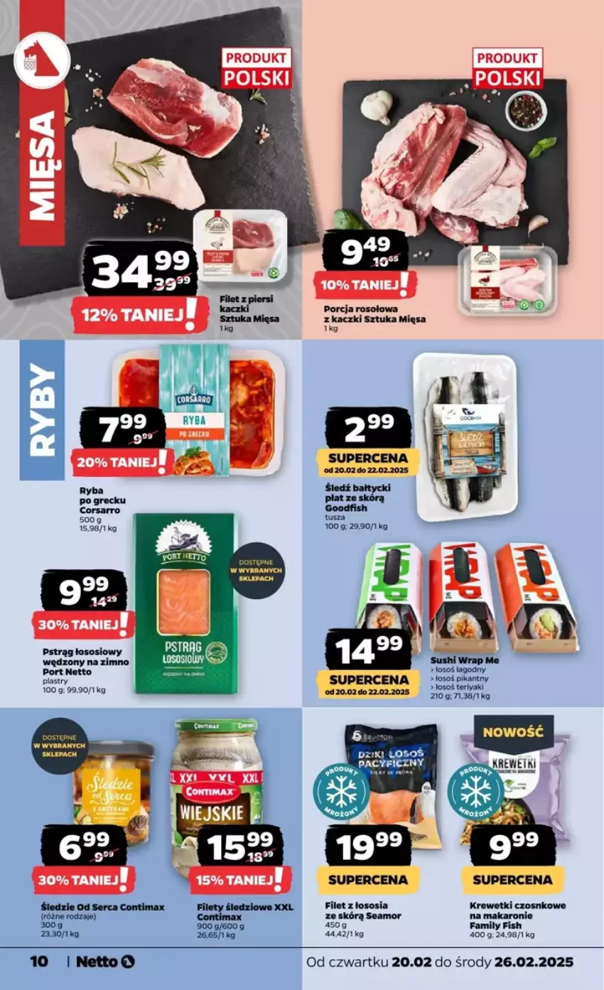 Gazetka promocyjna Netto - ważna 20.02 do 26.02.2025 - strona 8 - produkty: Fa, Krewetki, Makaron, Por, Pstrąg, Pstrąg łososiowy, Sos, Tusz