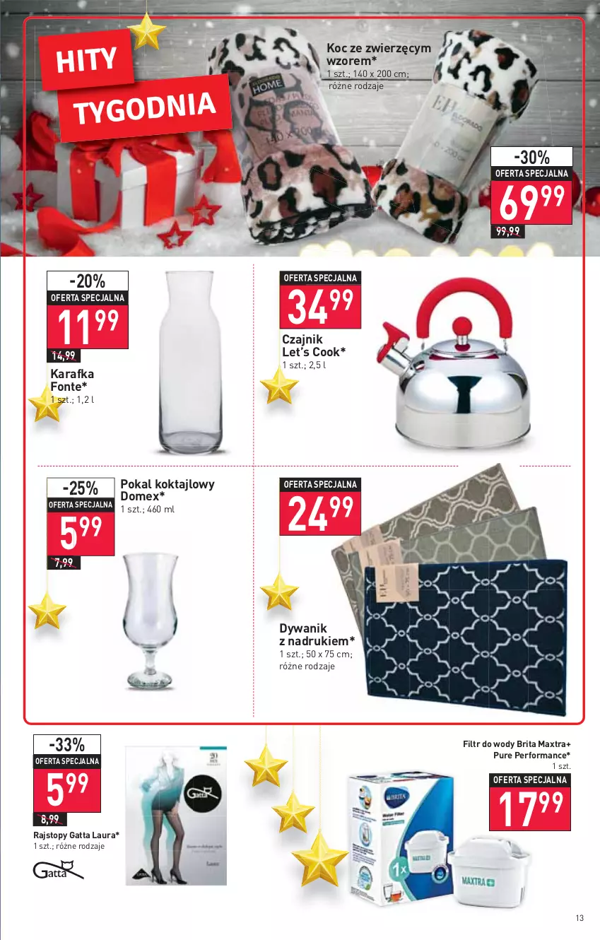 Gazetka promocyjna Stokrotka - Market - ważna 22.12 do 28.12.2021 - strona 13 - produkty: Brit, Brita, Brita Maxtra, Czajnik, Dywan, Dywanik, Gatta, Karafka, Koc, Laur, Pur, Rajstopy, Top