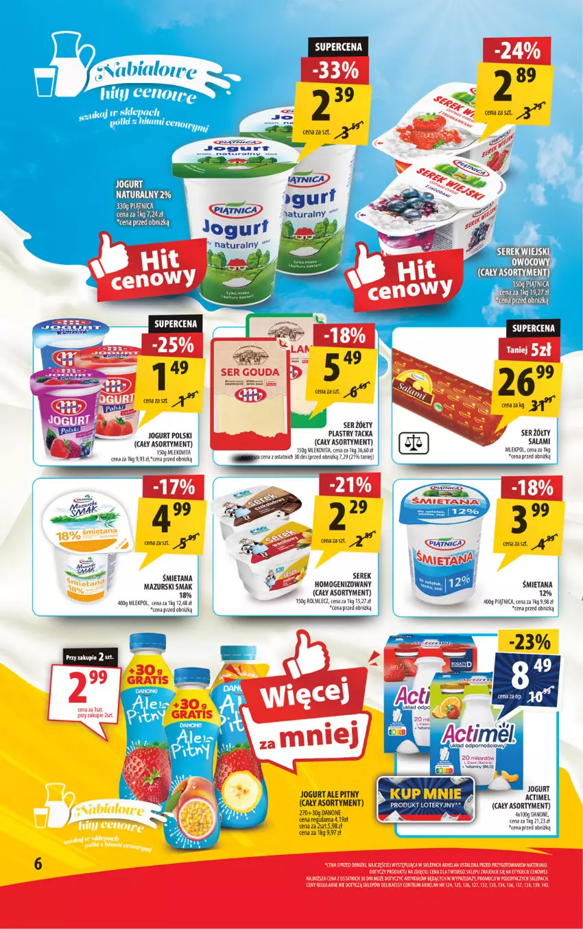 Gazetka promocyjna Arhelan - Gazetka - ważna 18.10 do 27.10.2024 - strona 6 - produkty: Actimel, Danone, Gouda, Jogurt, LG, Mleko, Piątnica, Por, Rum, Salami, Ser