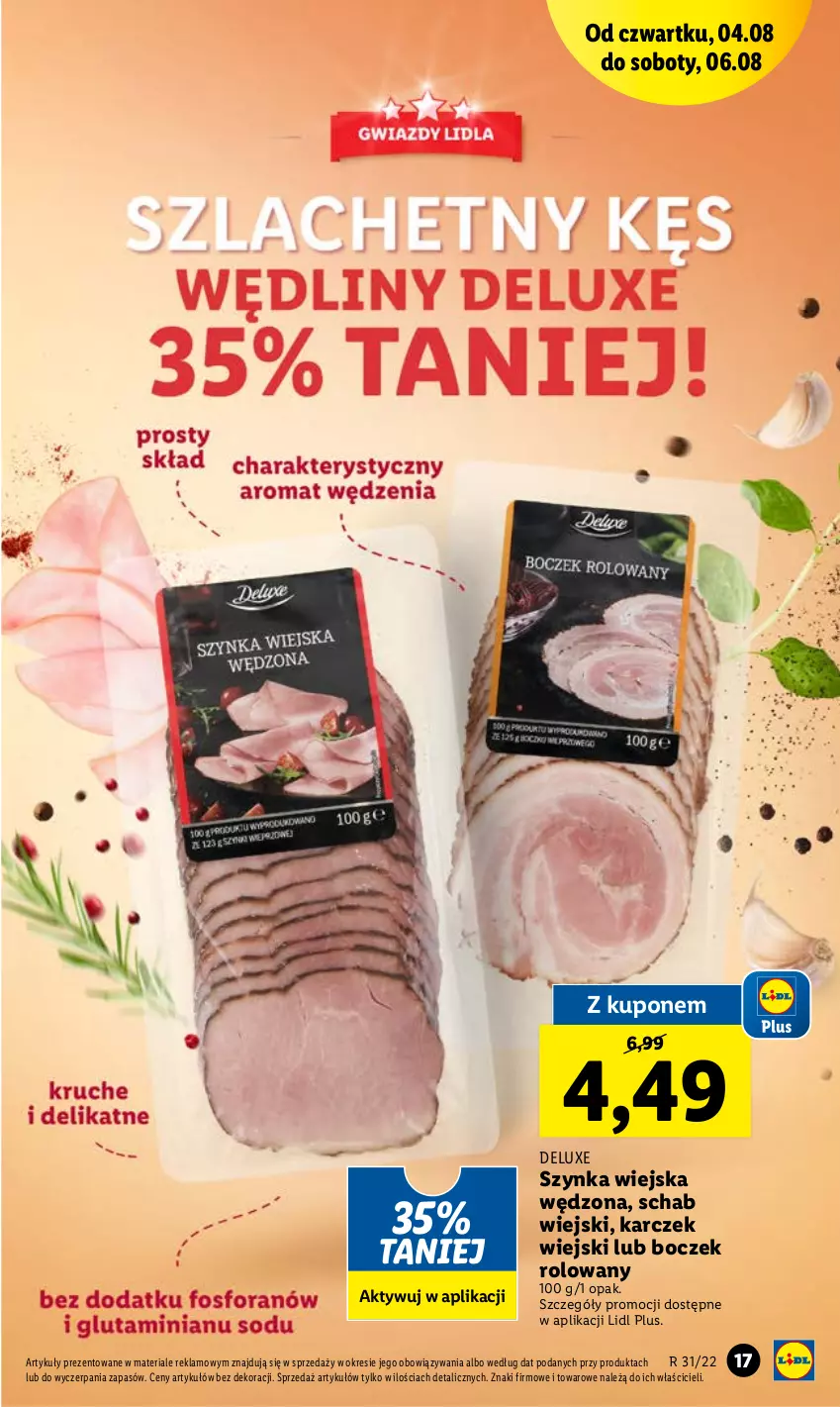 Gazetka promocyjna Lidl - GAZETKA - ważna 04.08 do 06.08.2022 - strona 17 - produkty: Boczek, Szynka