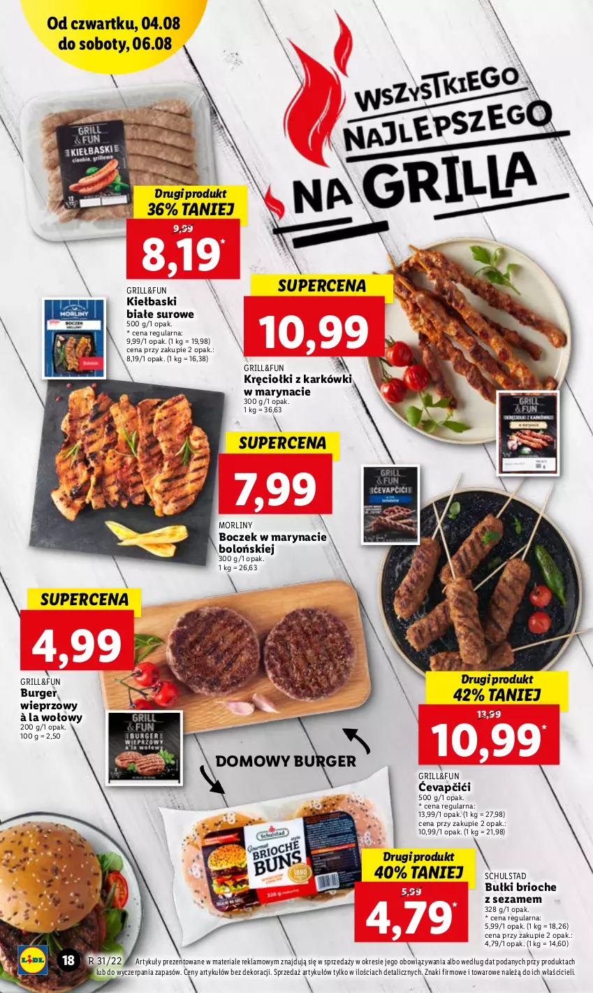 Gazetka promocyjna Lidl - GAZETKA - ważna 04.08 do 06.08.2022 - strona 18 - produkty: Boczek, Burger, Grill, Kiełbaski białe, Morliny, Sezam