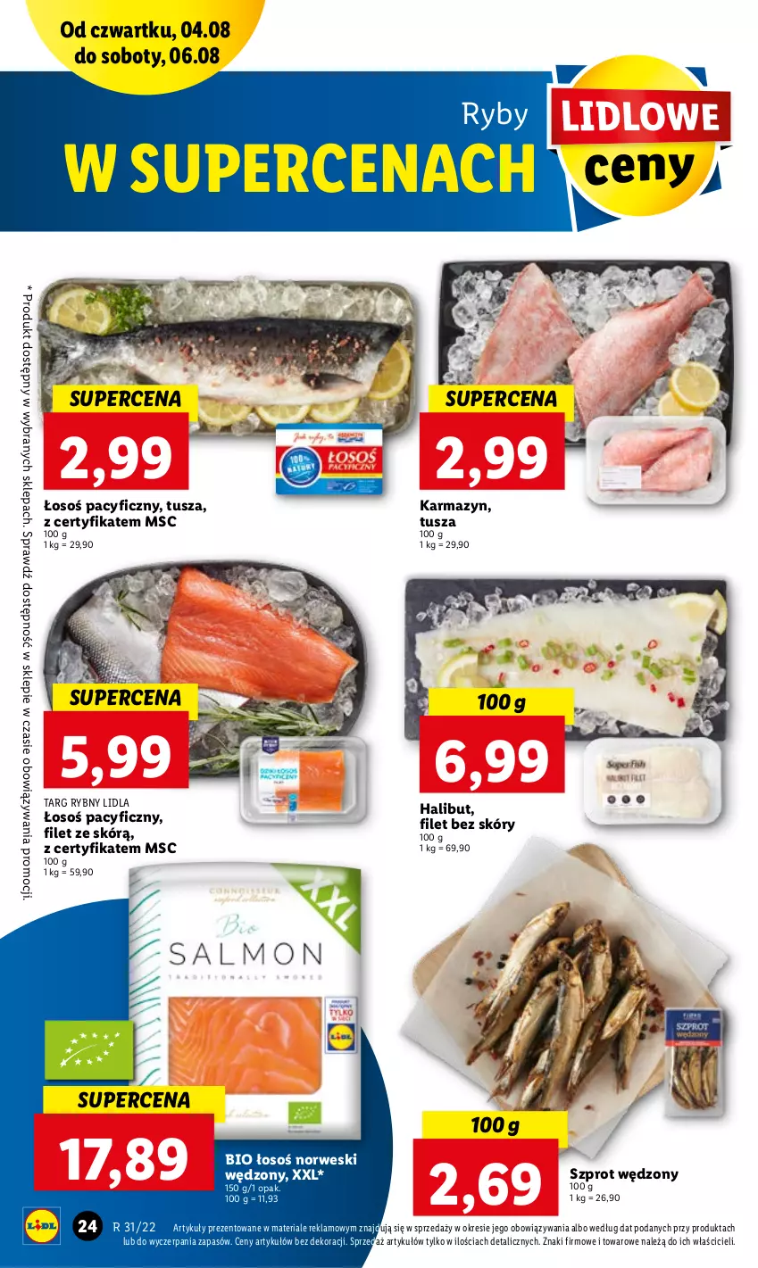 Gazetka promocyjna Lidl - GAZETKA - ważna 04.08 do 06.08.2022 - strona 24 - produkty: Halibut, Szprot, Tusz