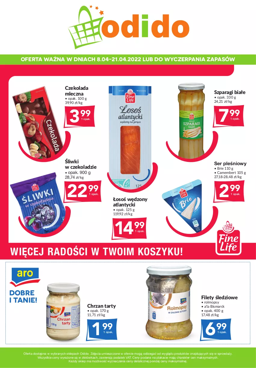 Gazetka promocyjna Odido - SUPER OFERTY! - ważna 08.04 do 21.04.2022 - strona 1 - produkty: Brie, Camembert, Chrzan, Czekolada, Czekolada mleczna, Kosz, Mop, Ser, Ser pleśniowy