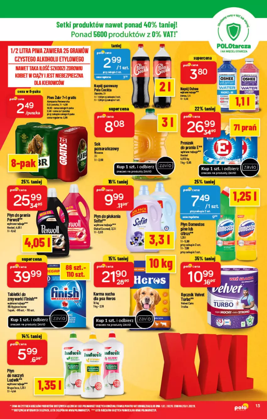 Gazetka promocyjna PoloMarket - Gazetka pomocyjna - ważna 02.02 do 08.02.2022 - strona 13 - produkty: Domestos, Finish, Gra, Ludwik, Napój, Oshee, Piwa, Piwo, Płyn do płukania, Płyn do prania, Ręcznik, Tablet, Velvet, Zmywarki