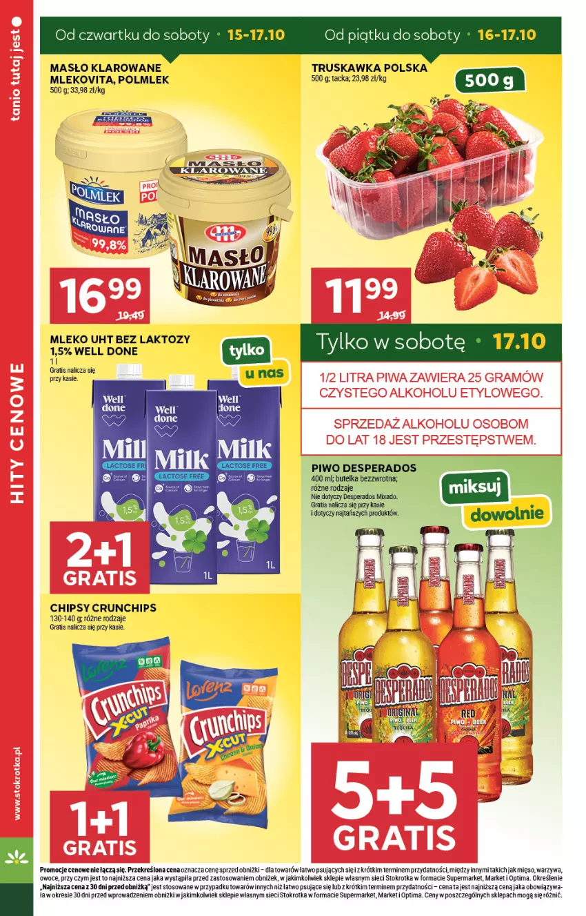 Gazetka promocyjna Stokrotka - Market - ważna 15.10 do 21.10.2026 - strona 2 - produkty: Chipsy, Crunchips, Desperados, Gra, Masło, Masło klarowane, Mięso, Mleko, Mlekovita, Optima, Owoce, Piwo, POLMLEK, Warzywa