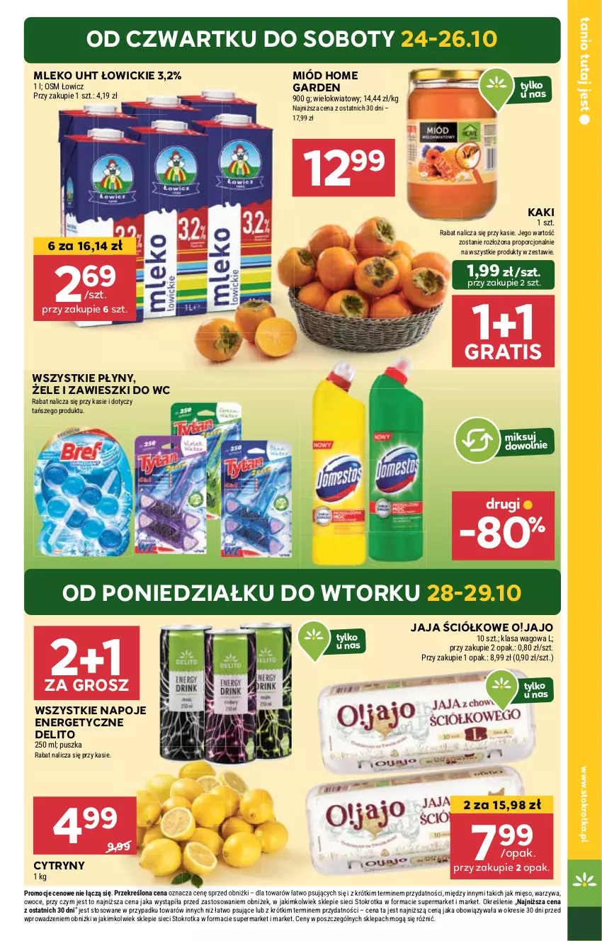 Gazetka promocyjna Stokrotka - Market - ważna 24.10 do 29.10.2024 - strona 3 - produkty: Cytryny, Gra, Jaja, Kaki, Mięso, Miód, Mleko, Napoje, Owoce, Por, Warzywa, Zawieszki