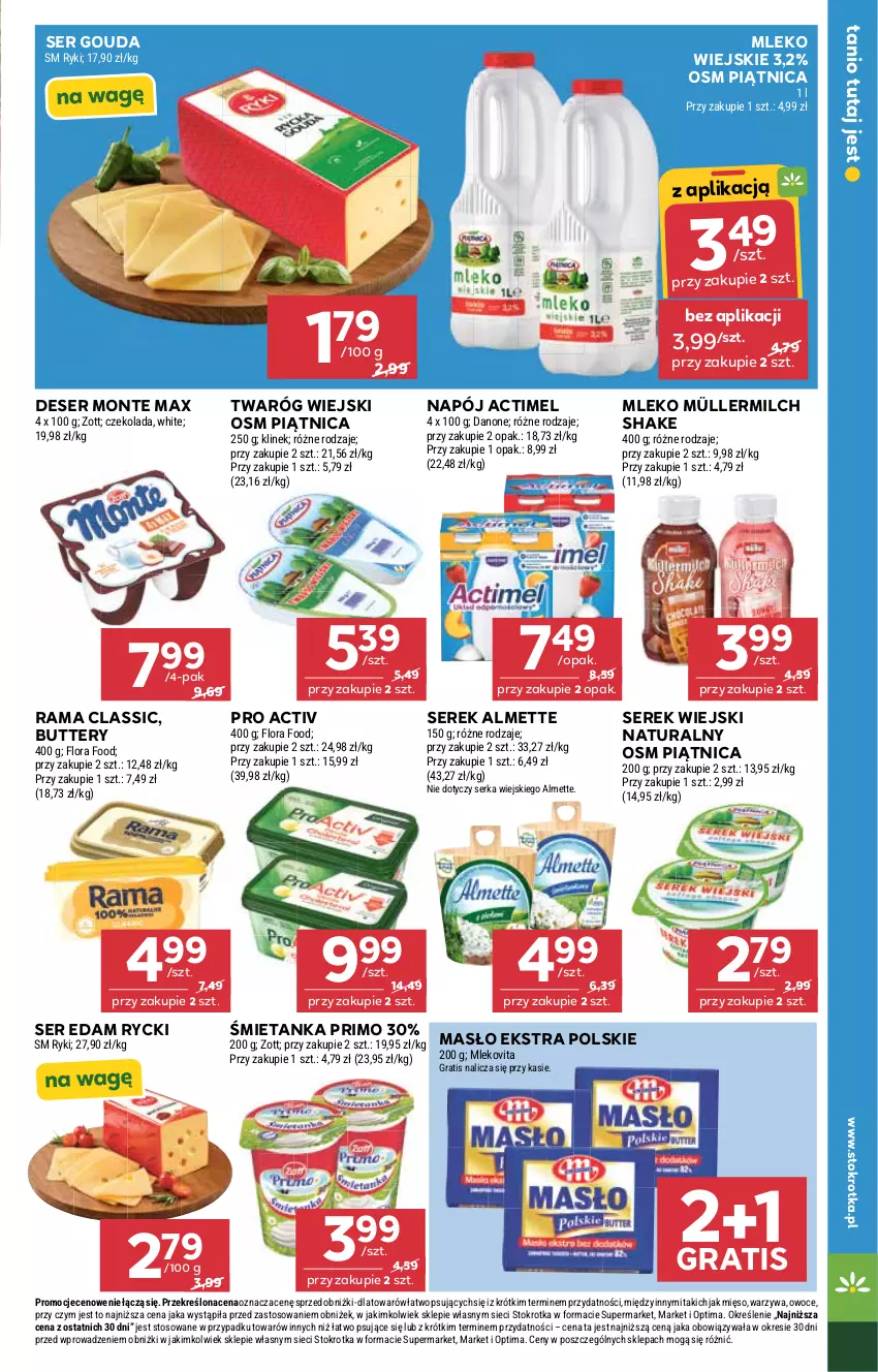 Gazetka promocyjna Stokrotka - Market - ważna 29.04 do 06.05.2026 - strona 15 - produkty: Actimel, Almette, Czekolada, Danone, Deser, Edam, Flora, Gouda, Gra, Masło, Mięso, Mleko, Mlekovita, Monte, Müller, Müllermilch, Napój, Optima, Owoce, Piątnica, Rama, Ser, Serek, Serek wiejski, Twaróg, Warzywa, Zott