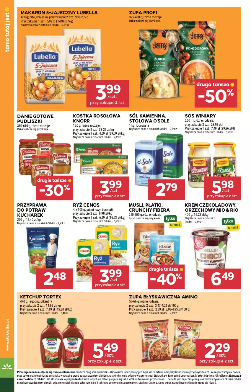 Gazetka promocyjna Stokrotka - Market - ważna 29.04 do 06.05.2026 - strona 20 - produkty: Bell, Bella, Cenos, Danie gotowe, Ketchup, Knorr, Kucharek, Lubella, Makaron, Mięso, Mus, Optima, Owoce, Przyprawa do potraw, Pudliszki, Ryż, Sól, Sos, Warzywa, Winiary, Zupa