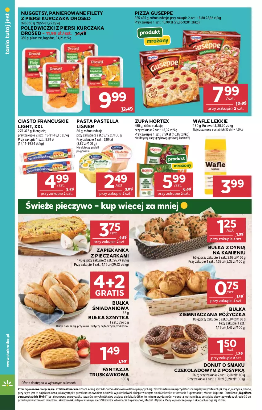 Gazetka promocyjna Stokrotka - Market - ważna 29.04 do 06.05.2026 - strona 24 - produkty: Bułka, Ciasto francuskie, Danio, Donut, Dynią, Fa, Fanta, Gra, Hortex, Kurczak, Lisner, Mięso, Optima, Owoce, Pastella, Piec, Pieczarka, Pieczywo, Pizza, Wafle, Warzywa, Zapiekanka, Zupa