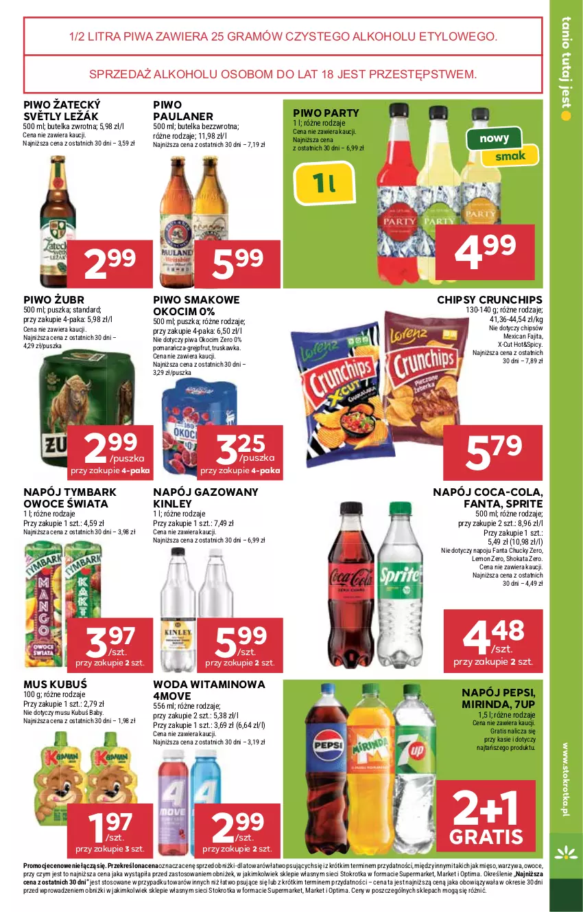 Gazetka promocyjna Stokrotka - Market - ważna 29.04 do 06.05.2026 - strona 25 - produkty: 7up, Chipsy, Coca-Cola, Crunchips, Fa, Fanta, Gra, Grejpfrut, Koc, Kubuś, Mięso, Mirinda, Mus, Napój, Napój gazowany, Okocim, Optima, Owoce, Pepsi, Piwa, Piwo, Sprite, Tymbark, Warzywa, Woda