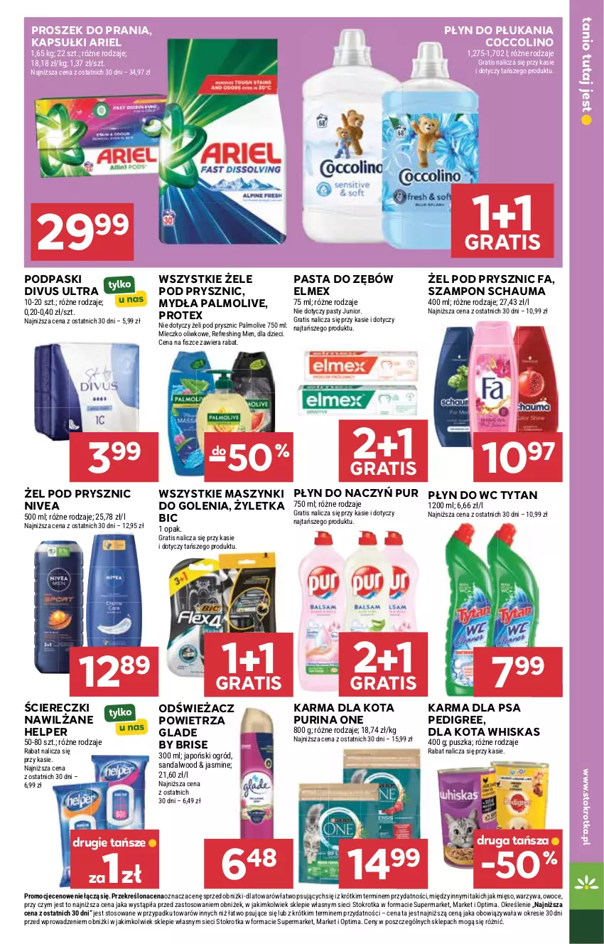 Gazetka promocyjna Stokrotka - Market - ważna 29.04 do 06.05.2026 - strona 29 - produkty: Ariel, BIC, Coccolino, Dzieci, Elmex, Fa, Gra, Mięso, Mleczko, Nivea, Odświeżacz powietrza, Ogród, Optima, Owoce, Palmolive, Pasta do zębów, Pedigree, Płyn do płukania, Płyn do wc, Podpaski, Proszek do prania, Pur, Purina, Schauma, Szampon, Tytan, Warzywa, Whiskas