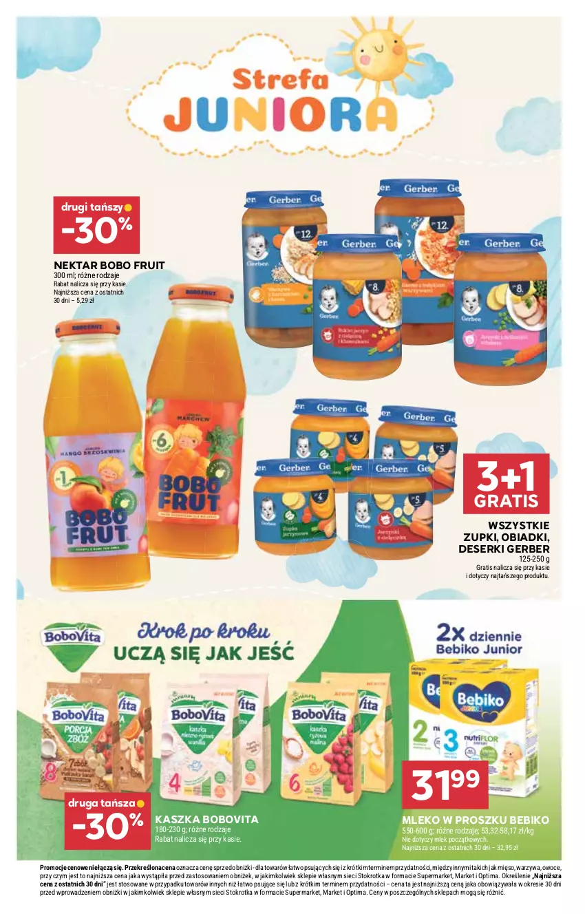 Gazetka promocyjna Stokrotka - Market - ważna 29.04 do 06.05.2026 - strona 30 - produkty: Bebiko, BoboVita, Deser, Gerber, Gra, Mięso, Mleko, Mleko w proszku, Nektar, Optima, Owoce, Ser, Warzywa