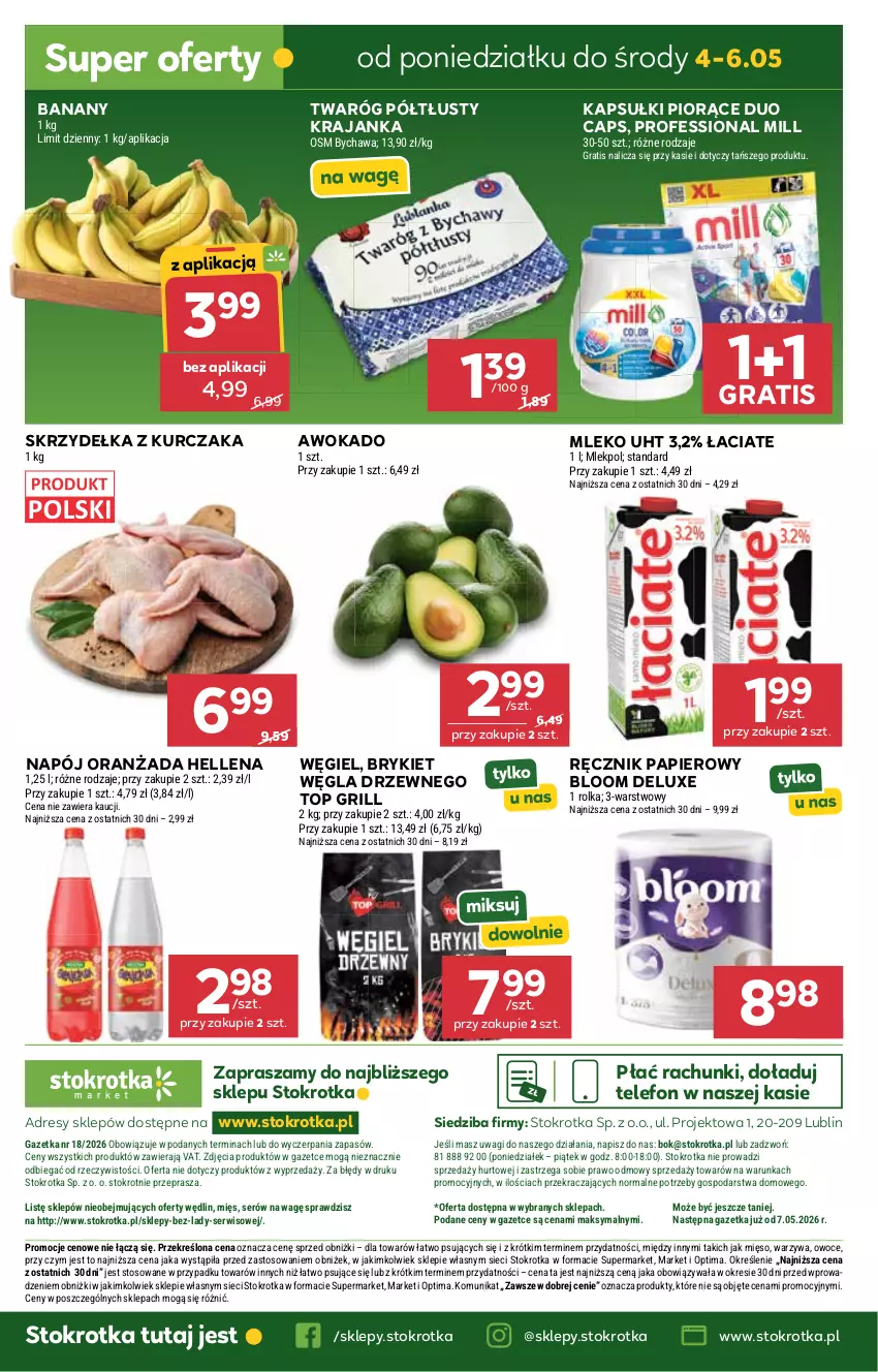 Gazetka promocyjna Stokrotka - Market - ważna 29.04 do 06.05.2026 - strona 32 - produkty: Banany, Dres, Gra, Grill, Hellena, JBL, Kurczak, Mięso, Mleko, Napój, O nas, Optima, Oranżada, Owoce, Papier, Ręcznik, Ser, Skrzydełka z kurczaka, Telefon, Top, Twaróg, Twaróg półtłusty, Wagi, Warzywa