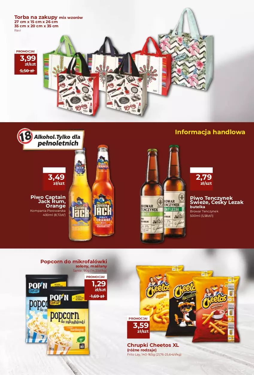 Gazetka promocyjna Społem - Oferta handlowa - ważna 14.01 do 27.01.2021 - strona 11 - produkty: Captain Jack, Cheetos, Chrupki, Fa, Piwo, Popcorn, Rum, Sante, Torba, Torba na zakupy